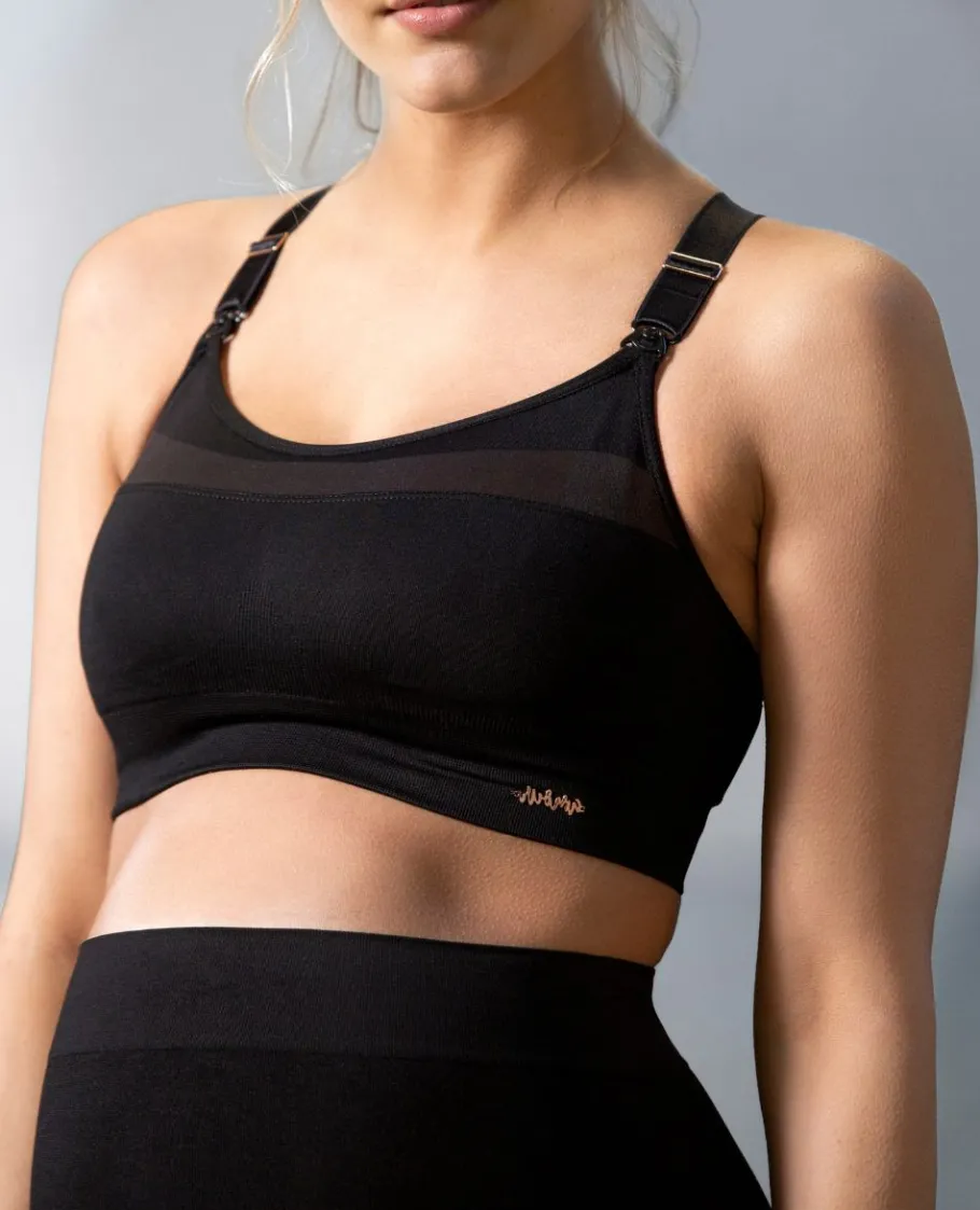 Cache Cœur Sportswear De Maternité | Soutiens-gorge Sans Armatures-Brassière de sport de grossesse et d’allaitement Woma noir