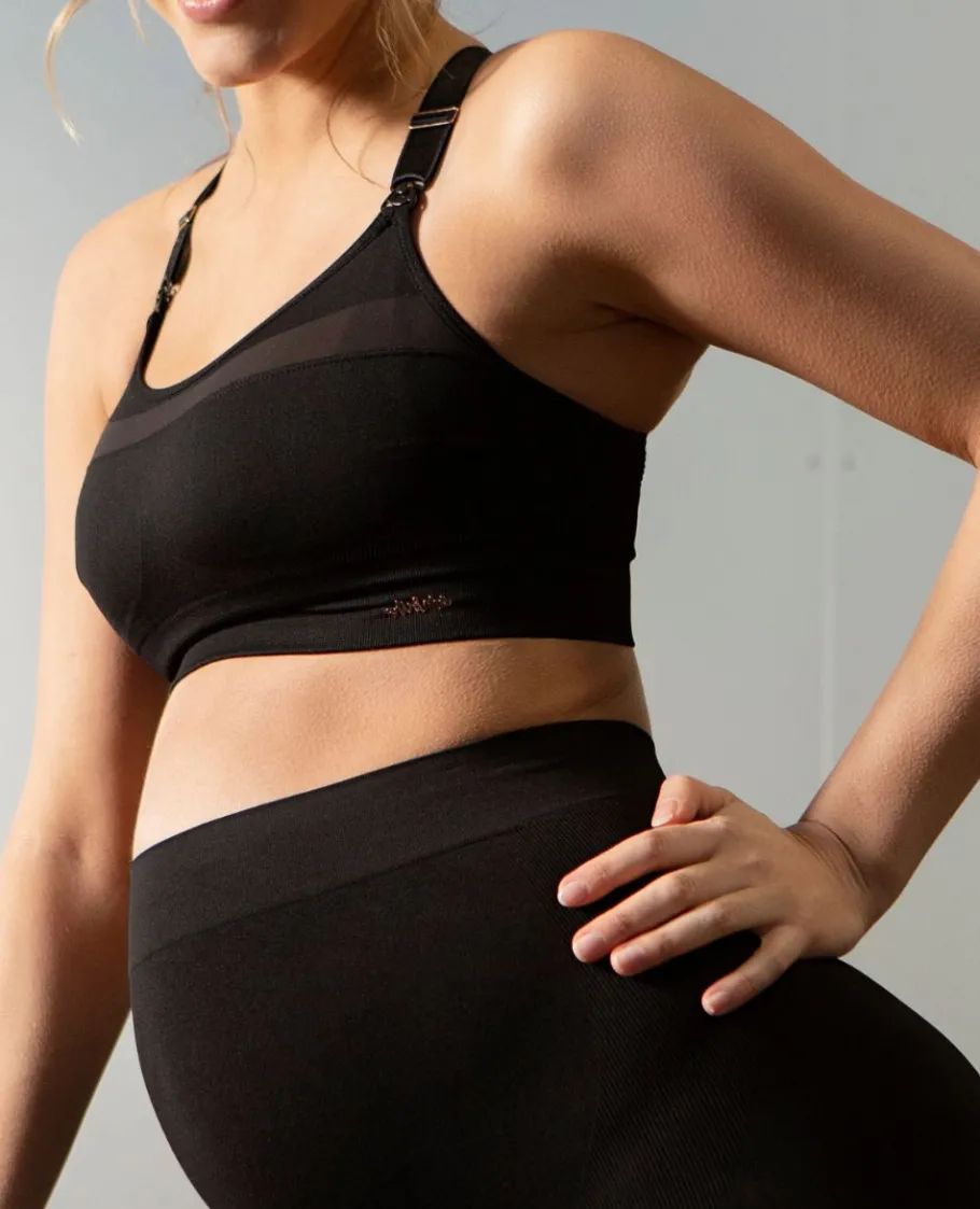 Cache Cœur Sportswear De Maternité | Soutiens-gorge Sans Armatures-Brassière de sport de grossesse et d’allaitement Woma noir