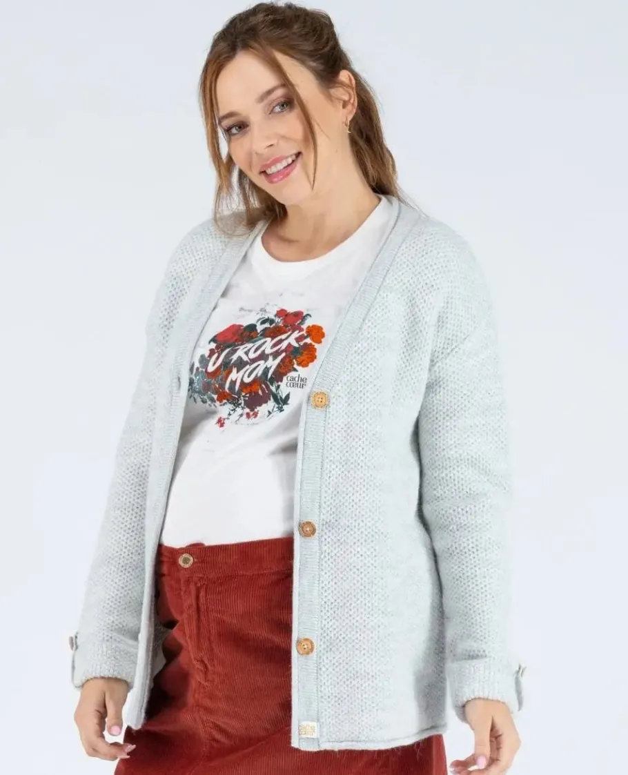 Cache Cœur Pulls D'allaitement | Hauts-Cardigan de grossesse en maille Abelha gris perle