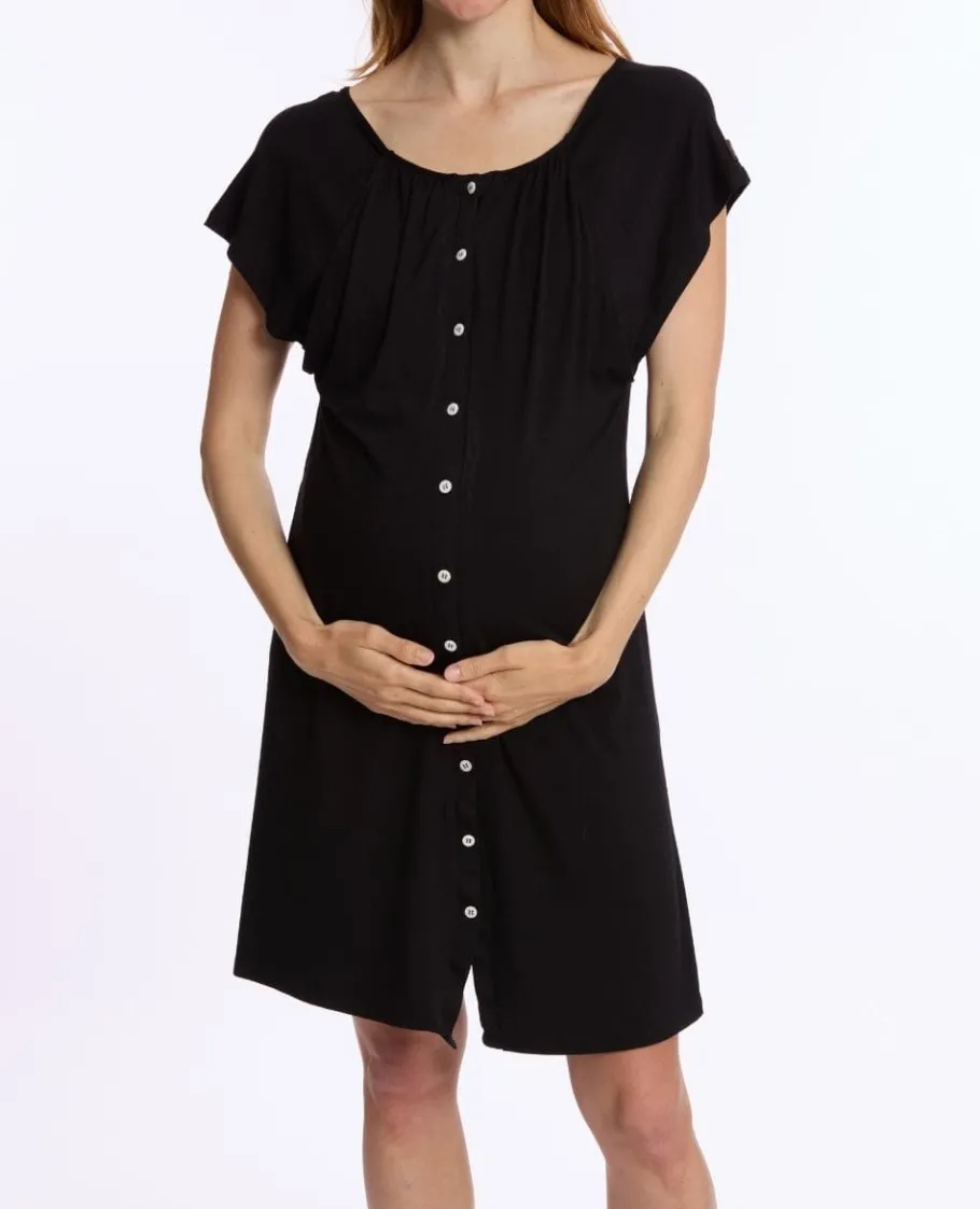 Cache Cœur Homewear | Nuisettes Grossesse-Chemise de nuit de maternité et d’allaitement Louna noir