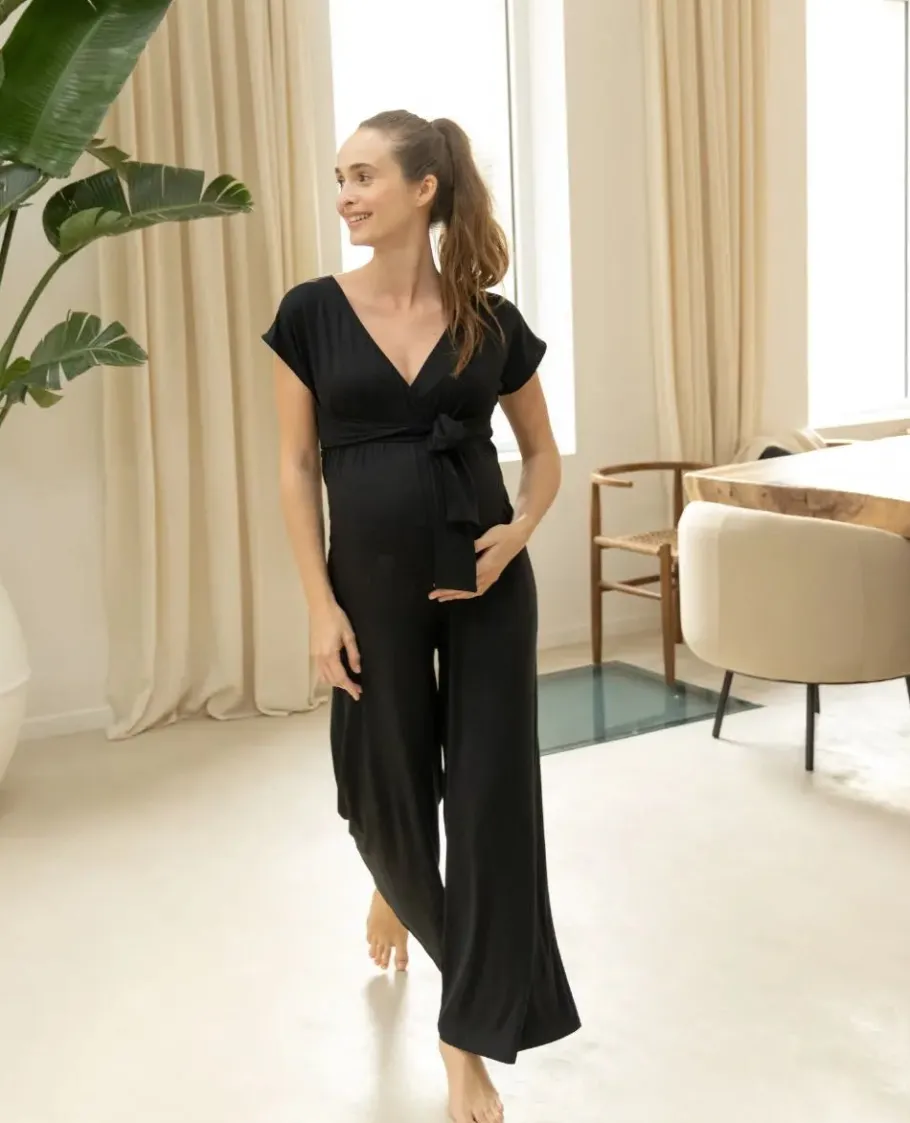 Cache Cœur Homewear | Pyjamas Grossesse-Combinaison de grossesse et d’allaitement Origin noir