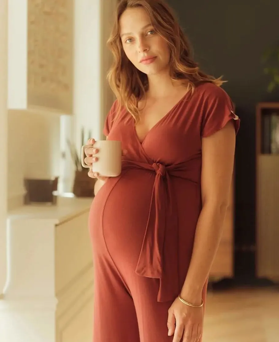 Cache Cœur Homewear | Pyjamas Grossesse-Combinaison de grossesse et d’allaitement Origin terracotta