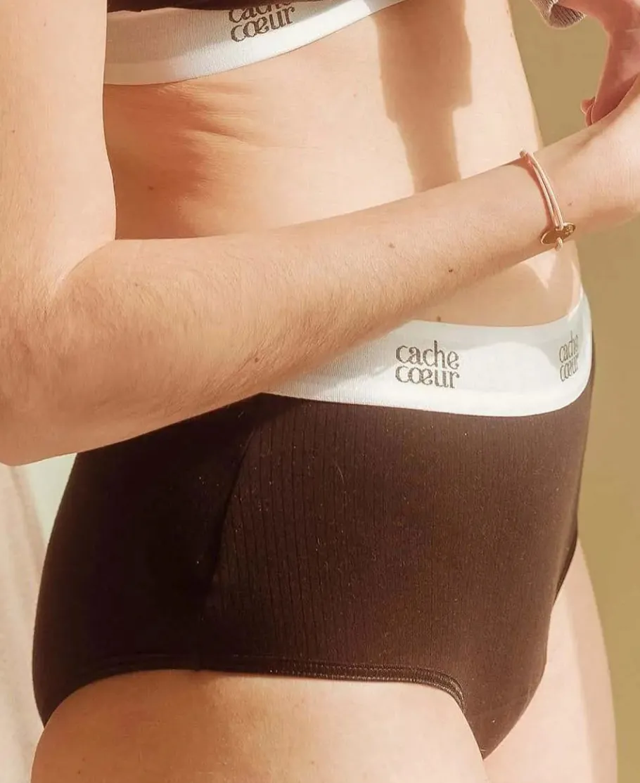 Cache Cœur Coussinets D'allaitement | Coussinets D'allaitement Lavables-Culotte menstruelle ultra absorbante Bodyguard noir
