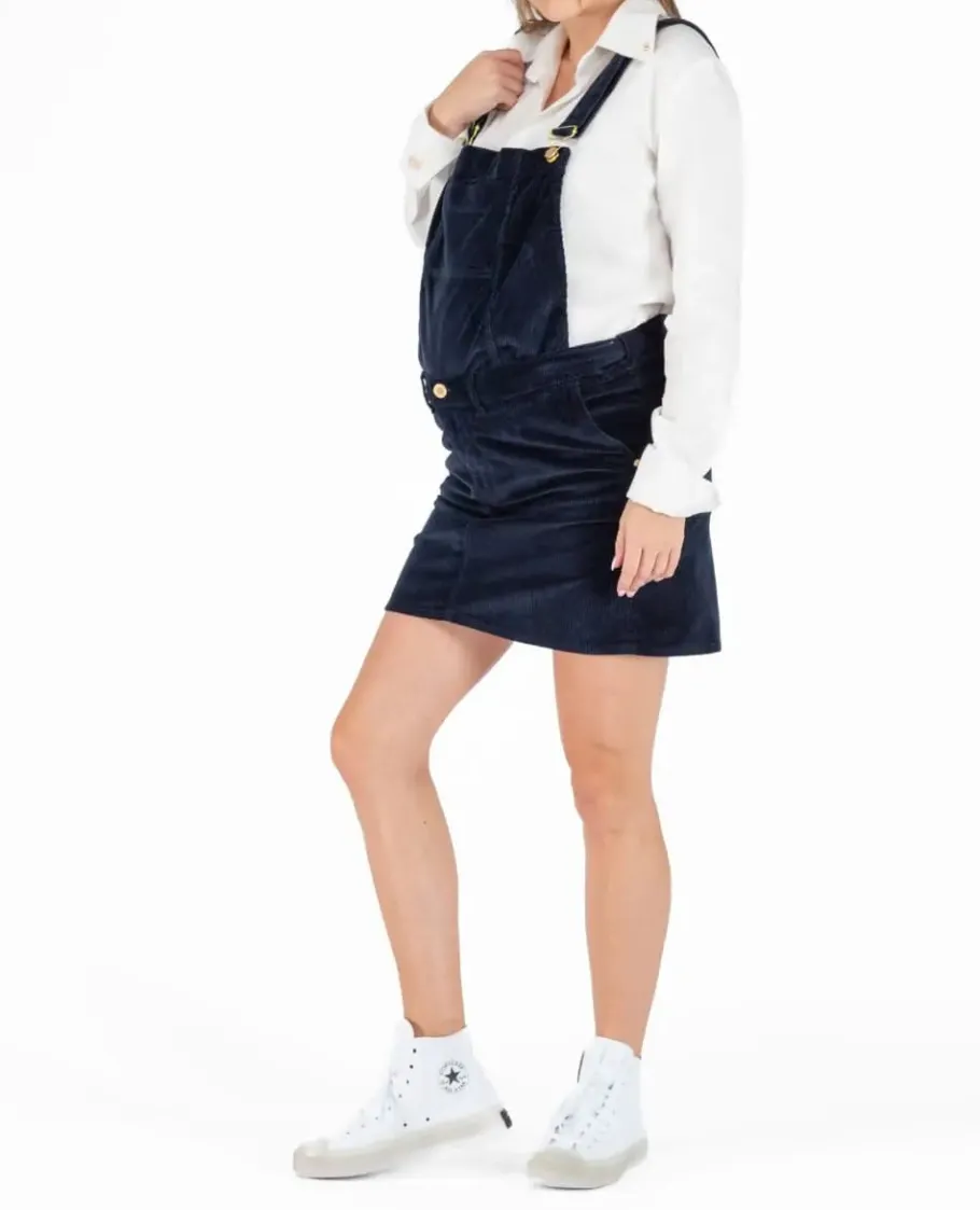 Cache Cœur Pantalons, Jupes & Shorts | Jeans-Jupe salopette de grossesse en velours Bonnie marine