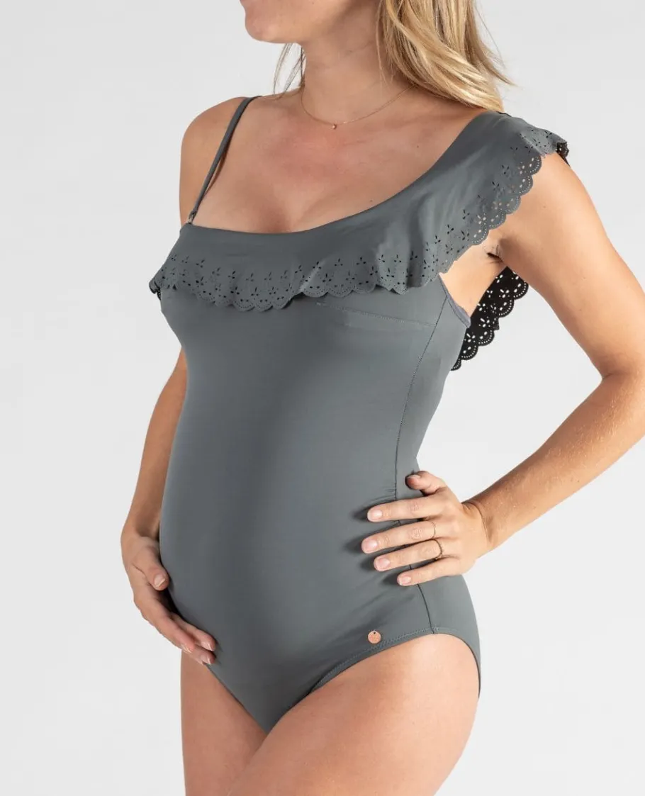 Cache Cœur Maillots De Bain De Grossesse | Maillots De Bain Allaitement-Maillot de bain de grossesse Bloom kaki