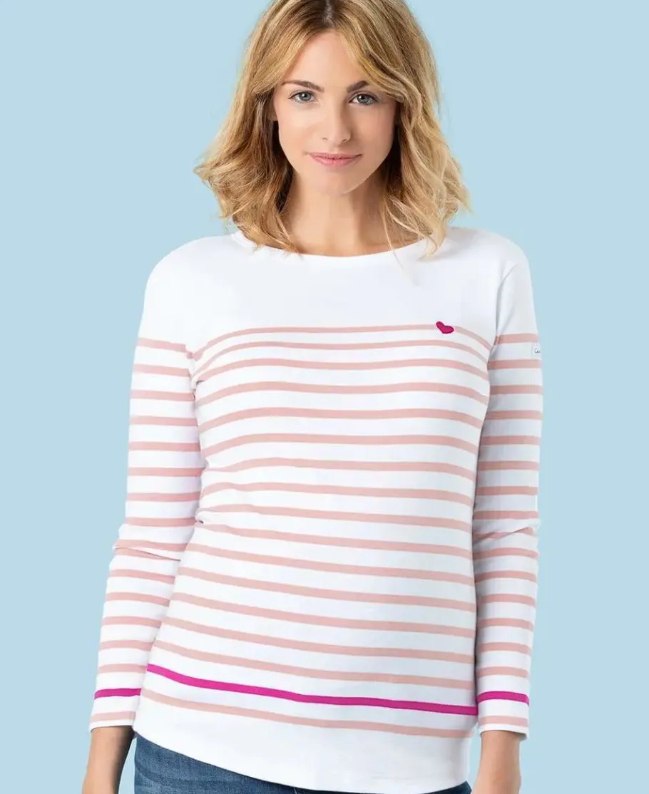 Cache Cœur Pulls D'allaitement | Chemises Et Tops D'allaitement-Marinière de grossesse blanc et rose Brest - Made in France