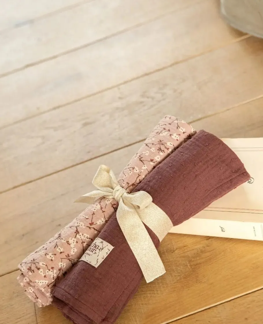 Cache Cœur Accessoires Bebe | Homewear-2 Maxi Langes bébé 65x65cm Trousseau Prune