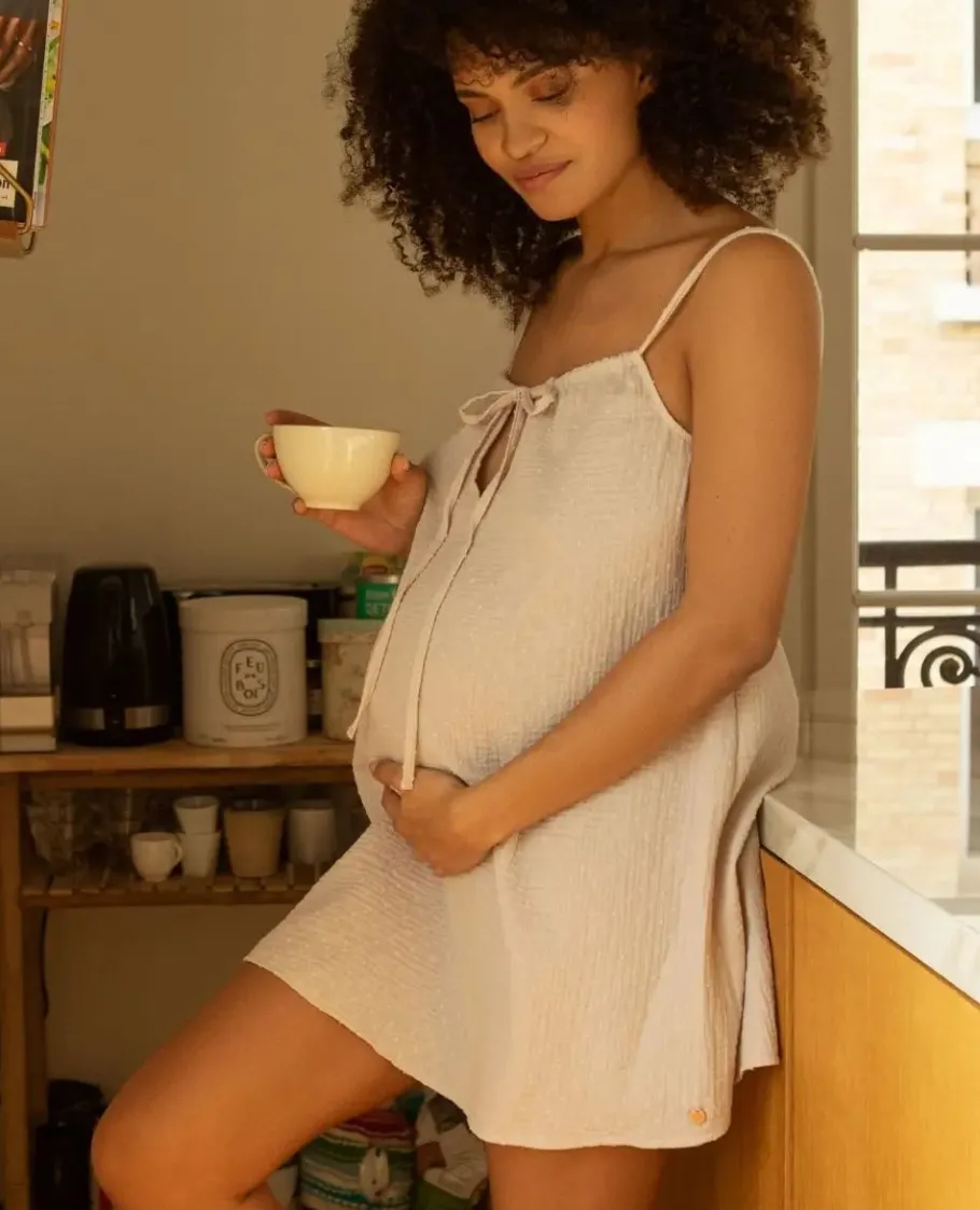 Cache Cœur Homewear | Nuisettes Grossesse-Nuisette de grossesse et d'allaitement Trousseau Beige