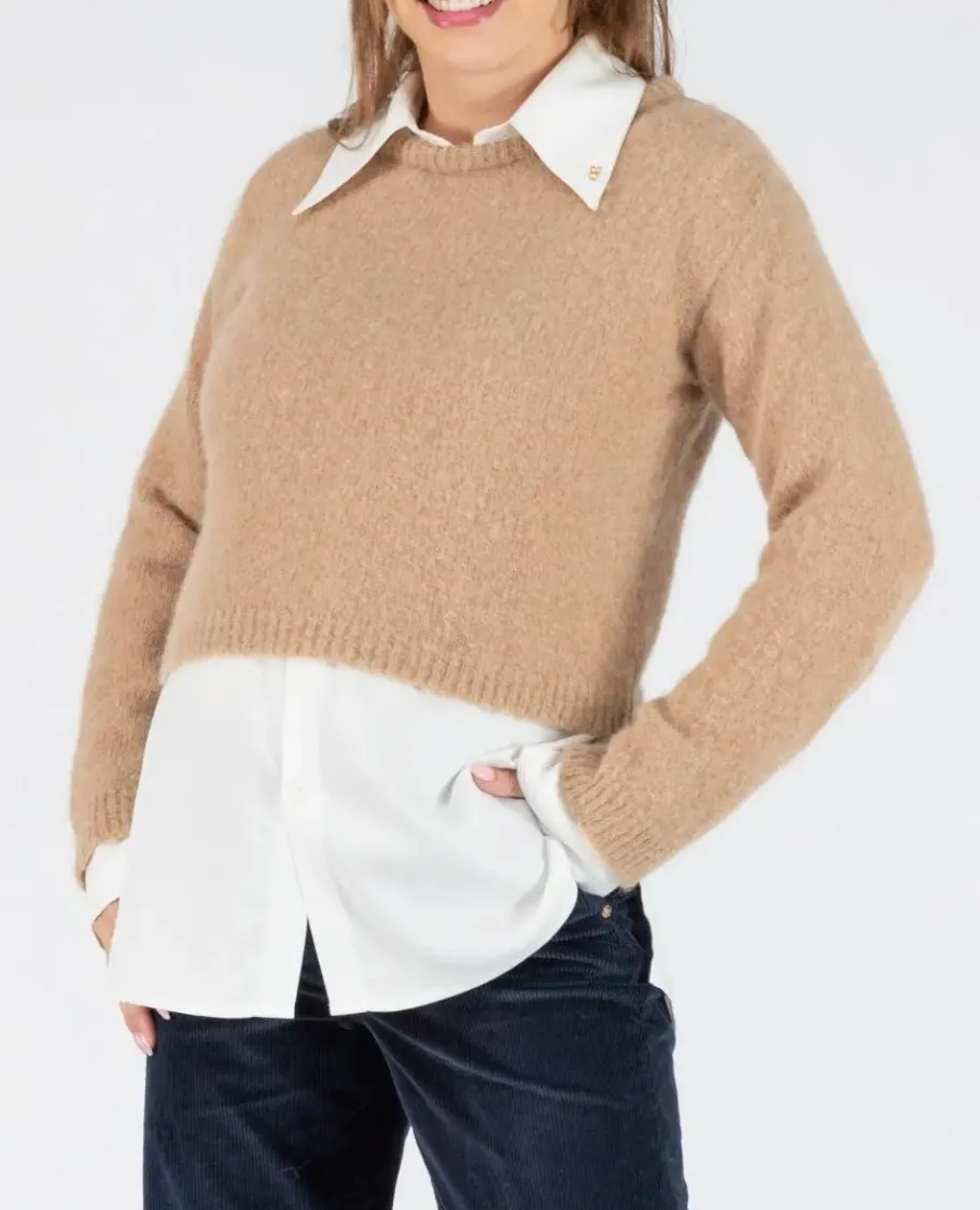 Cache Cœur Pulls D'allaitement | Hauts-Pull crop top de grossesse et d'allaitement Gaspard camel