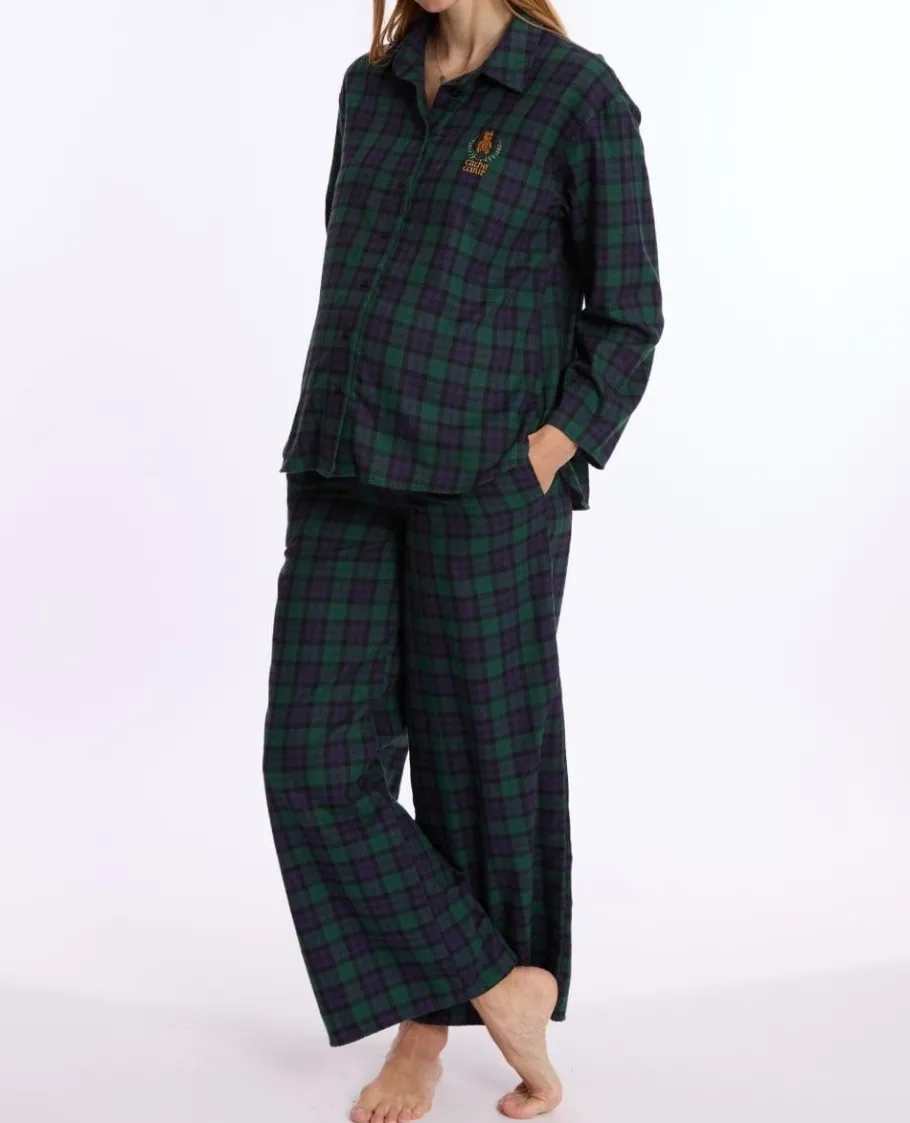 Cache Cœur Homewear | Pyjamas Grossesse-Pyjama de grossesse et d’allaitement Teddy vert