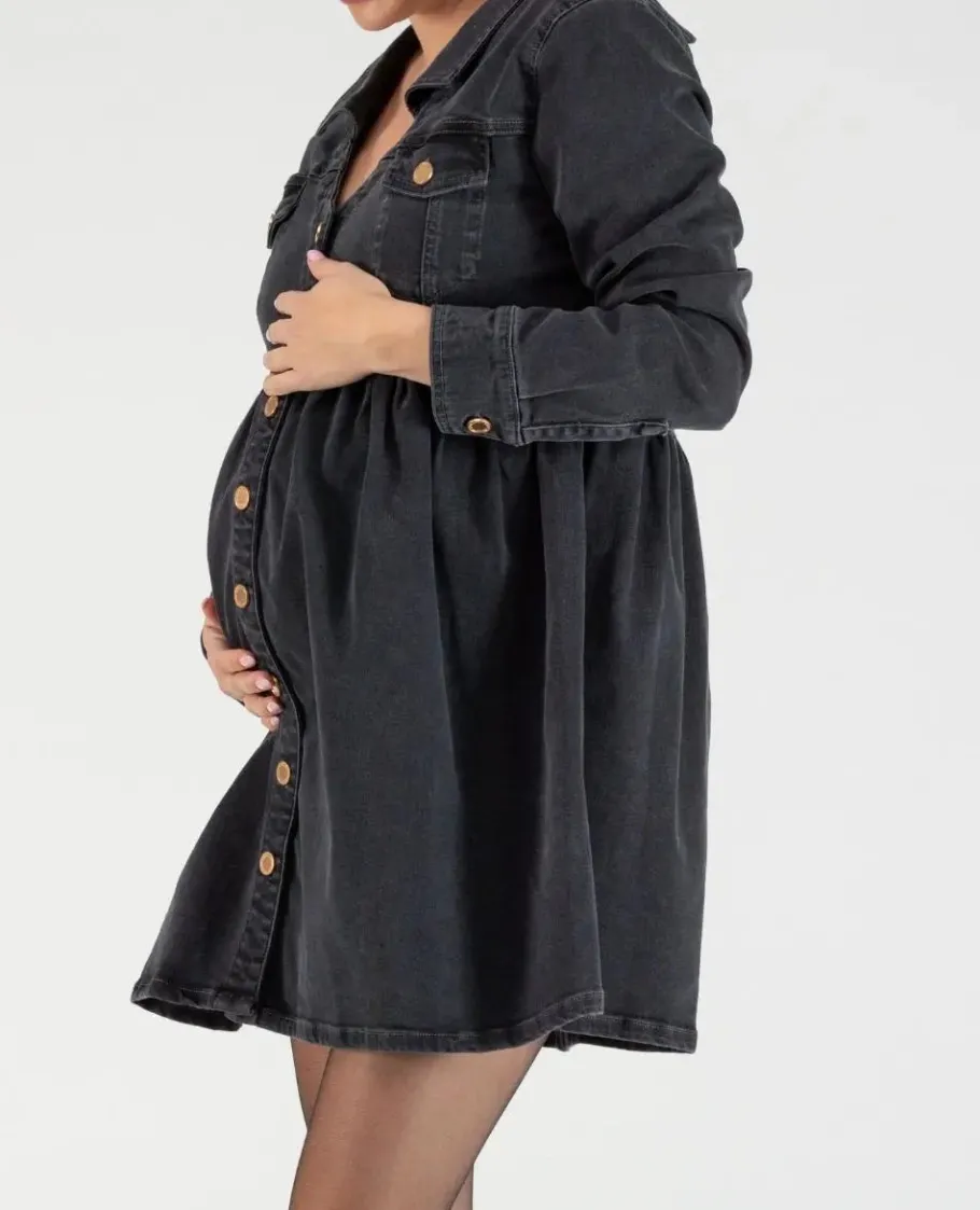 Cache Cœur Robes Et Combinaisons De Maternité | Robes-Robe courte jean de grossesse et d'allaitement Nina gris