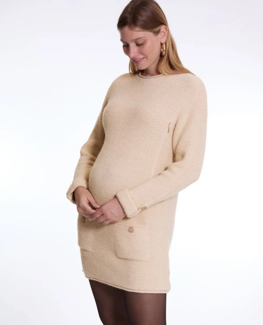 Cache Cœur Robes Et Combinaisons De Maternité | Robes-Robe pull de grossesse et d'allaitement Honey beige