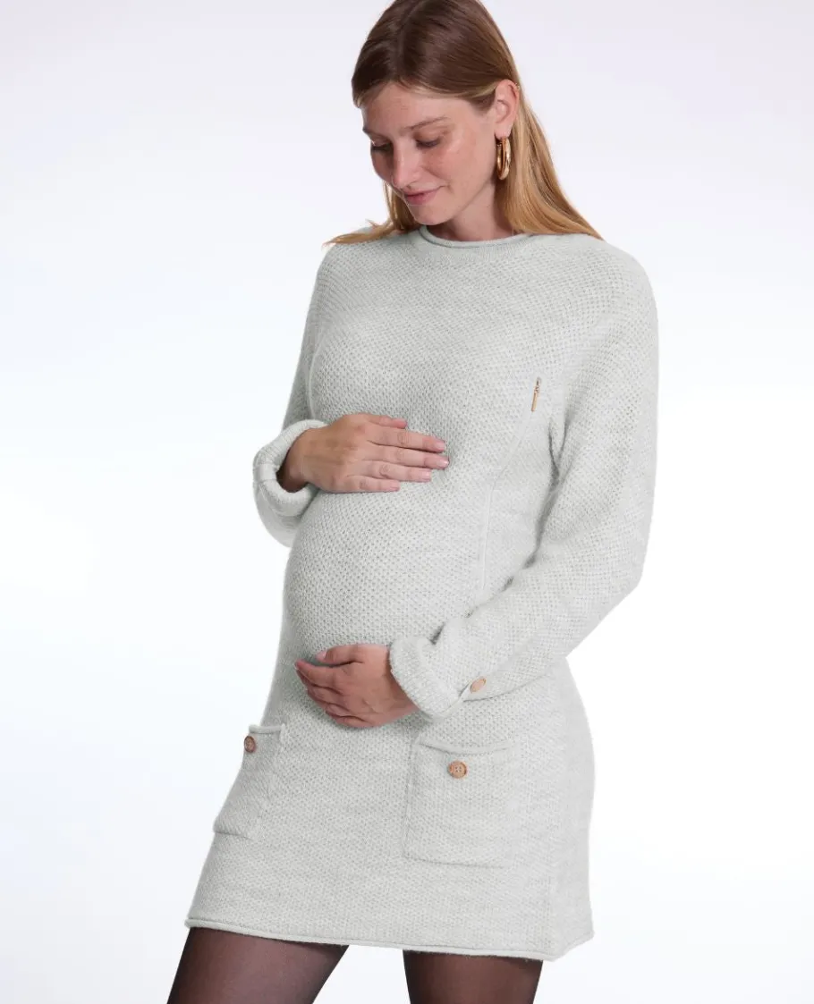 Cache Cœur Robes Et Combinaisons De Maternité | Robes-Robe pull de grossesse et d'allaitement Honey gris perle