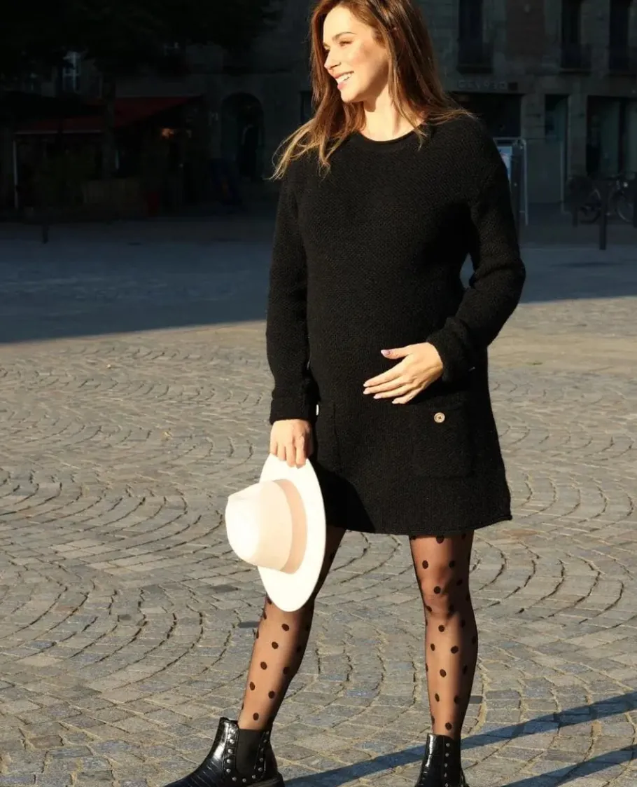 Cache Cœur Robes | Robes Et Combinaisons De Maternité-Robe pull de grossesse et d'allaitement Honey noir