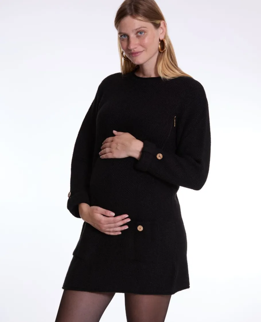 Cache Cœur Robes | Robes Et Combinaisons De Maternité-Robe pull de grossesse et d'allaitement Honey noir