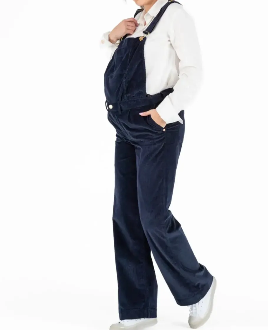Cache Cœur Pantalons, Jupes & Shorts | Salopettes & Combinaisons-Salopette de grossesse en velours Clyde marine