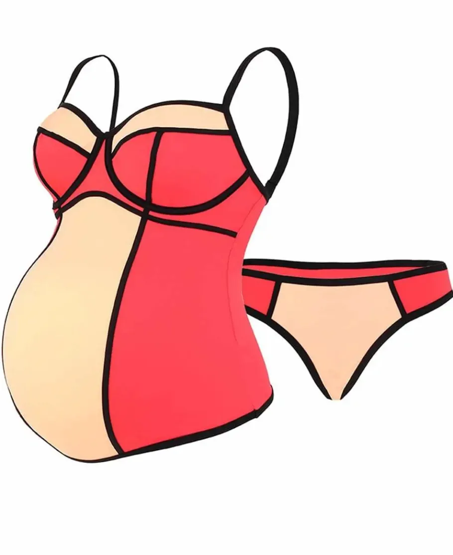 Cache Cœur Maillots De Bain De Grossesse | Maillots De Bain Allaitement-Tankini de grossesse avec armatures Rosy